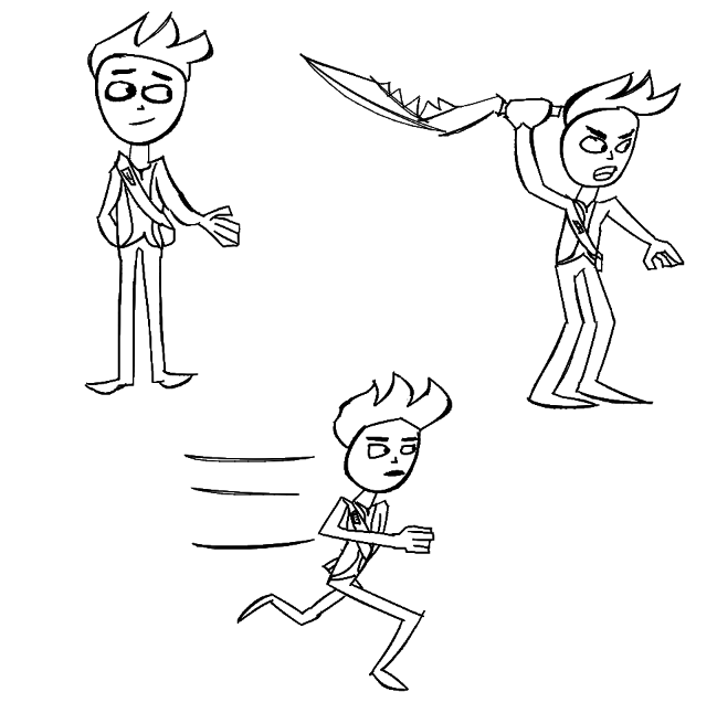three distinct poses for a spiky haired adventurer called Jay.
