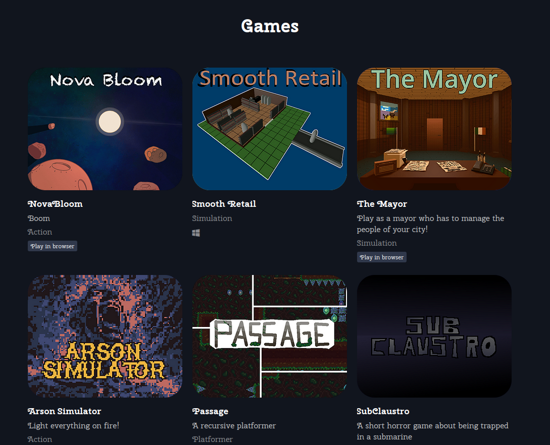My itch.io profile 'Stixxy' and some of the games I've made.