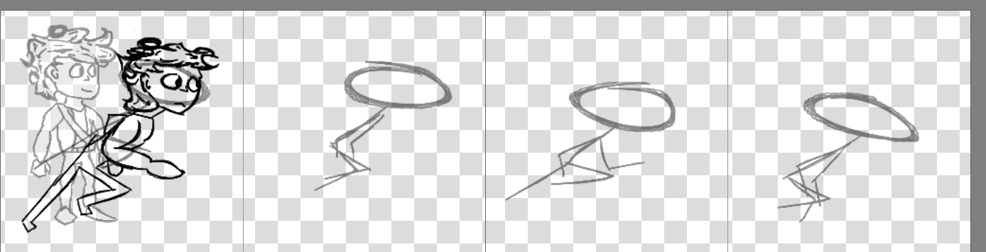 A series of pictures showcasing my progression of drawing a running animation for the player