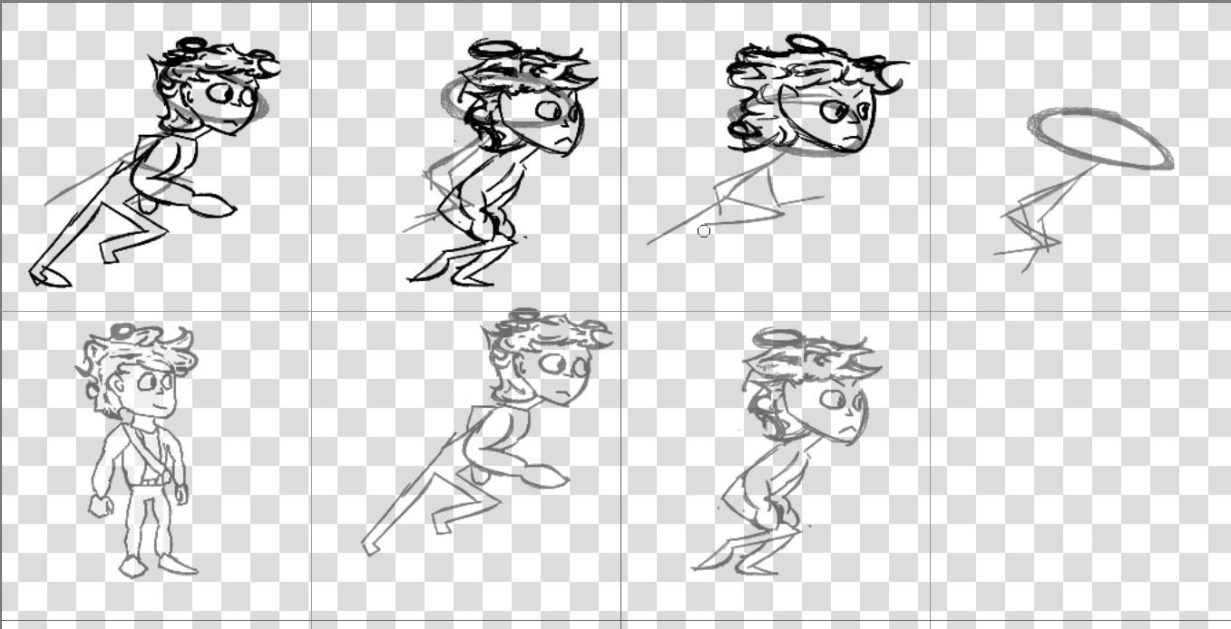 A series of pictures showcasing my progression of drawing a running animation for the player