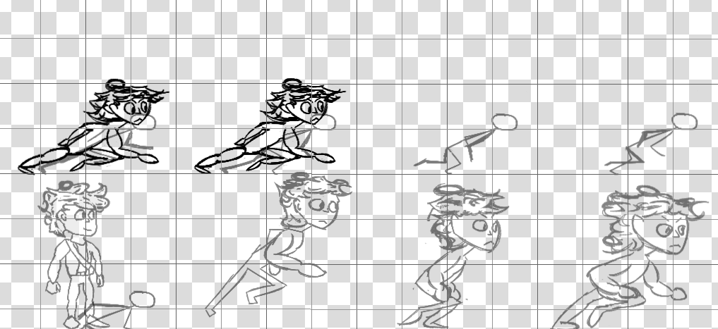 A series of pictures showcasing my progression of drawing a running animation for the player