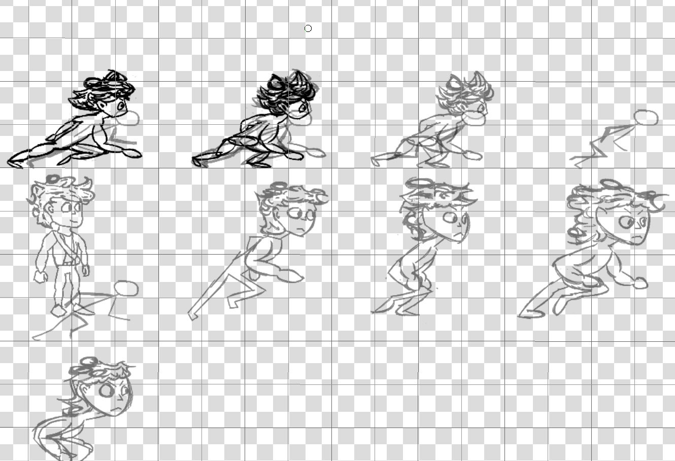 A series of pictures showcasing my progression of drawing a running animation for the player