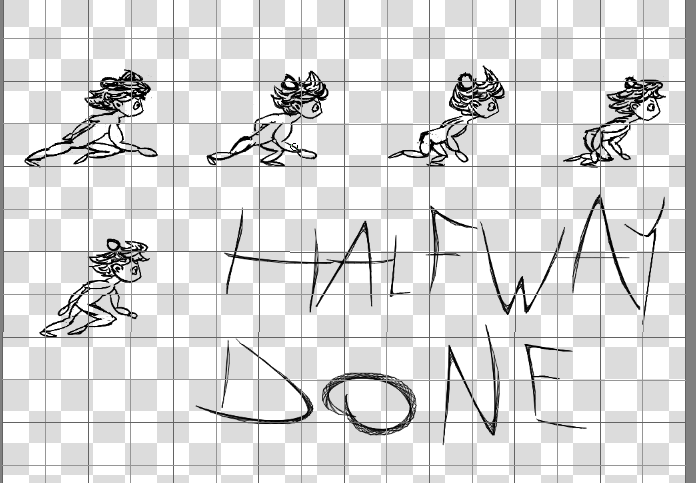 A series of pictures showcasing my progression of drawing a running animation for the player