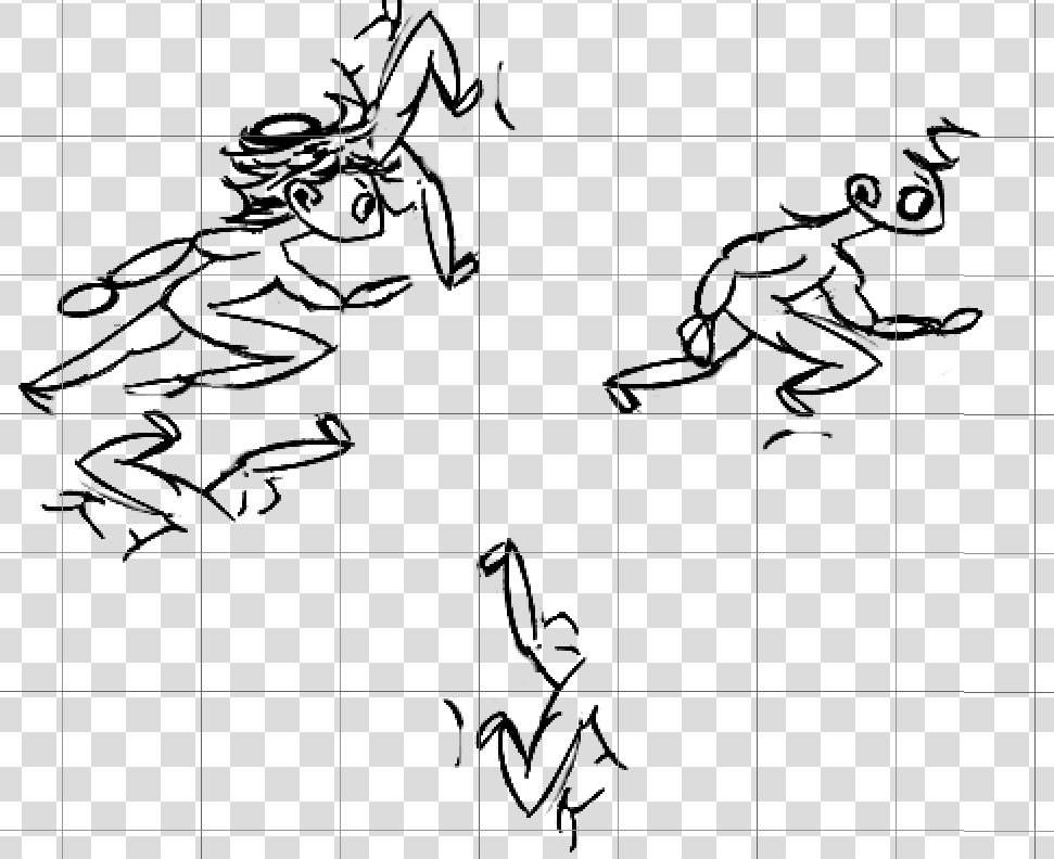 A series of pictures showcasing my progression of drawing a running animation for the player